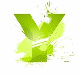 Green abstract paint splashes font. Letter Y