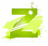Green abstract paint splashes font. Letter Z