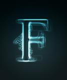 Glowing font. Shiny letter F