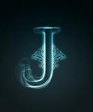 Glowing font. Shiny letter J