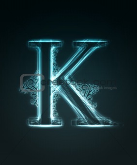 Glowing font. Shiny letter K