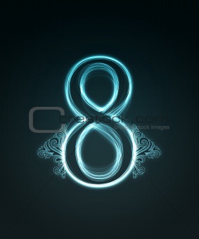 Glowing font. Shiny number 8