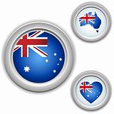 Australia Buttons with heart, map and flag
