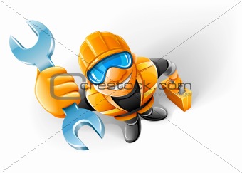 service man worker with key in the arm
