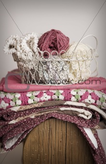 Still life of basket full of yarn