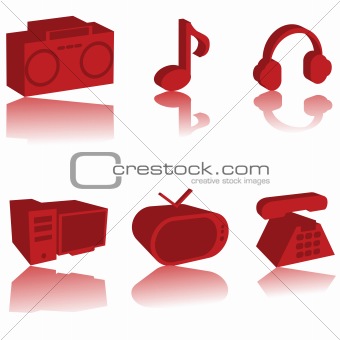 3d red multimedia icons set