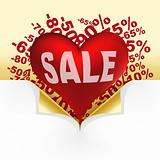 Red heart white text sale under curled gold corners