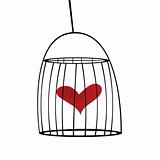 Abstract cage with red heart in it