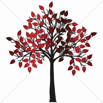 Abstract tree with red leaves