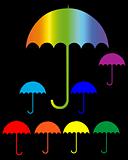Silhouettes of umbrellas in iridescent colors