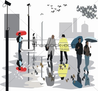 City street reflections illustration