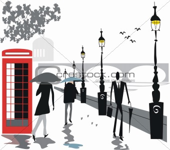London Embankment people illustration