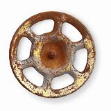 Old rusty metal valve on white background