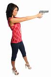 Woman pointing a pistol