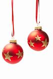 two hanging red dull christmas balls
