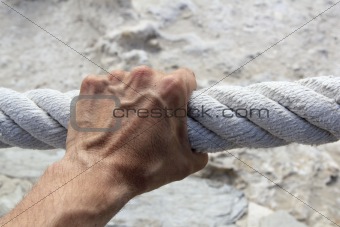 man hand grab grip strong big aged rope