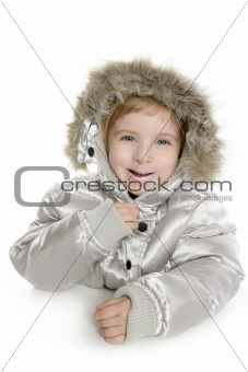 silver fur hood winter coat little girl