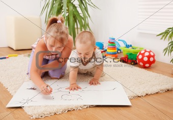 Children drawing in room