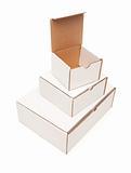 Stack of Blank White Carboard Boxes, Top Opened, Isolated on a White Background.