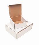 Stack of Blank White Carboard Boxes, Top Opened, Isolated on a White Background.