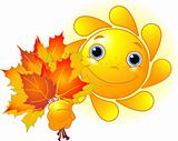 Sun with autumn leaves