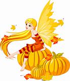 Autumn Fairy on the Pumpkin