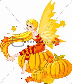Autumn Fairy on the Pumpkin