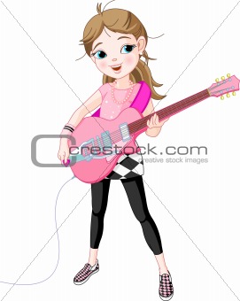 Cartoon Girl Playing Guitar