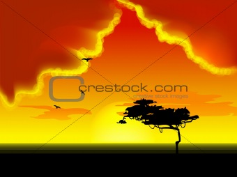 Landscape with tree on horizon. Vector