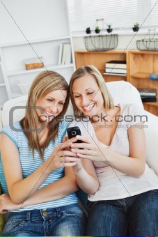 Charming woman using a cellphone at home
