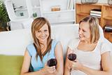 Captivating friends drinking wine in the living-room 