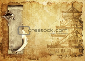 Grunge background with dragons and scrolls