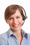 Portrait of smiling young woman telemarketer