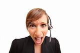 Frustrated and screaming woman telemarketer