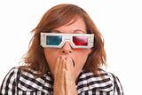 Portrait of scared young woman with 3D glasses