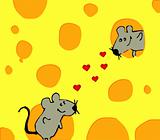Merry card with love mouse in cheese. Vector
