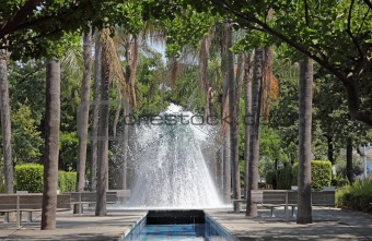 Volcano Fountain in Park of the Nations (Parque das Nacoes) in Lisbon, Portugal