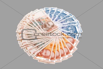 Croatian Kuna banknotes isolated on gray
