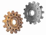 New and rusty steel gears