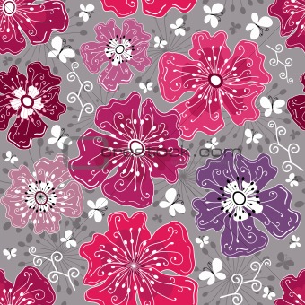 Seamless floral grey pattern