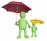 Adult and child with umbrellas