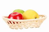 Three apples in basket
