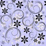 Seamless floral blue-black-white pattern