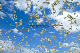 Tons of hundred dollar bills floating in the air