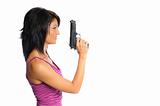 woman with gun in hand