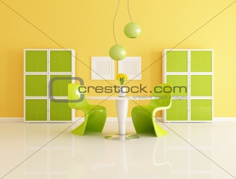 green and yellow dining room