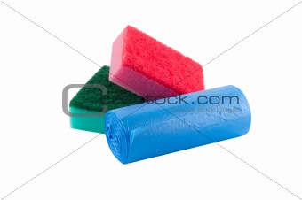 Sponge and package for garbage.