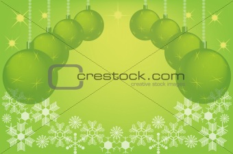 green christmas background with christmas balls