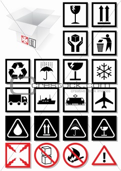 Vector illustration set of packing symbols and labels.