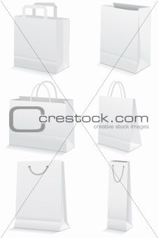 Vector illustration set of paper shopping or grocery bags.